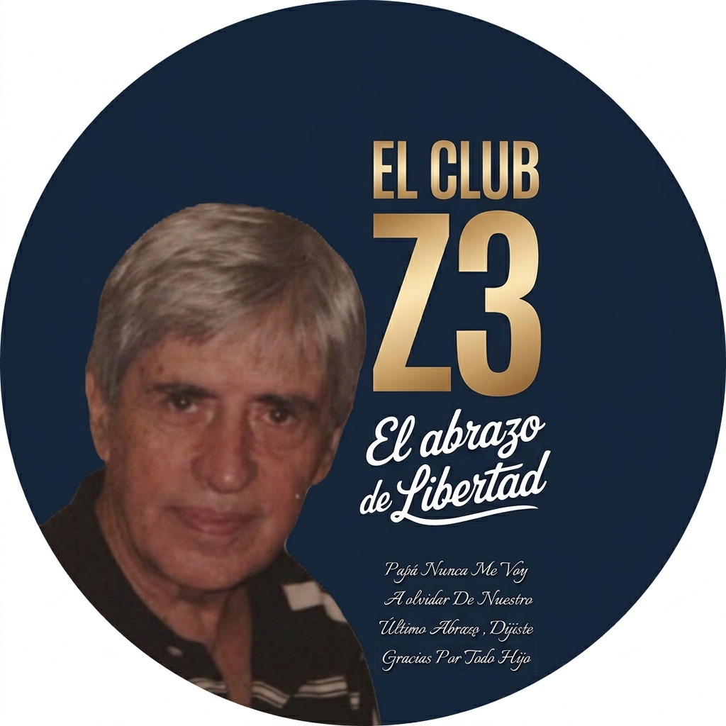 Portada de El Club Z3 con el retrato del padre del autor y el lema El abrazo de Libertad